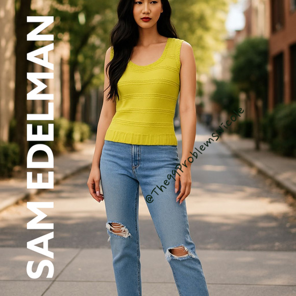 Sam Edelman Azariah Pointelle Square Neck Knit Tank - Picture 7 of 9